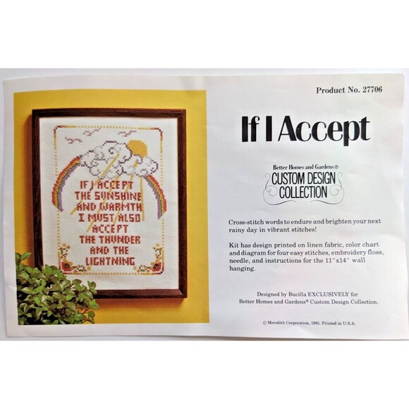 Vintage Cross Stitch Kit "If I Accept" Better Homes & Gardens 11" by 14" Rainbow - Picture 2 of 4